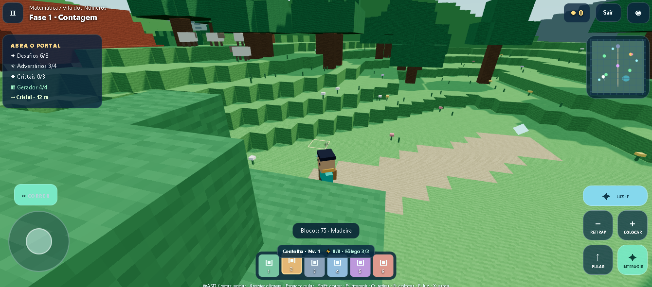 Exploração 3D em uma fase do BlocoQuest